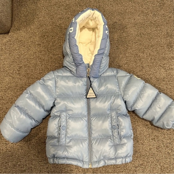 Moncler Blue and Cream Puffer Jacket - Picture 1 of 4